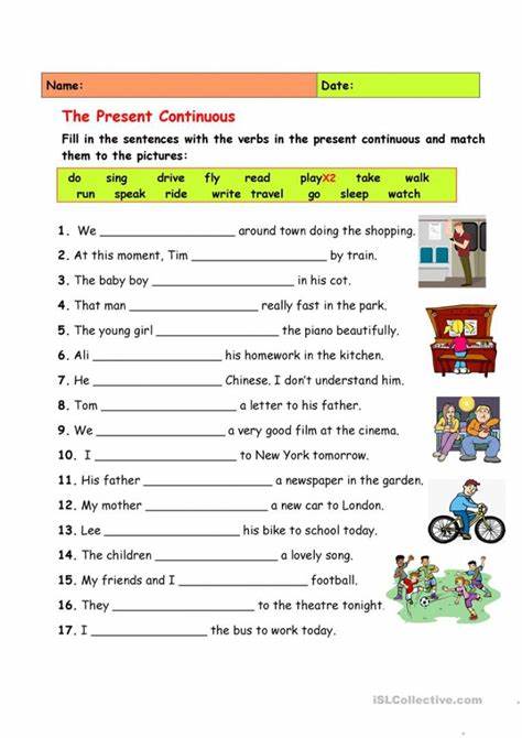 Present Continuous Worksheets - Worksheets Day