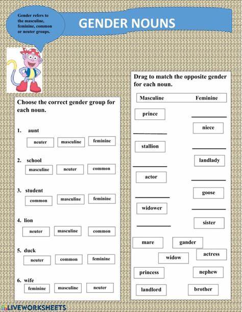 Gender Of Nouns Worksheets - WorksheetsDay