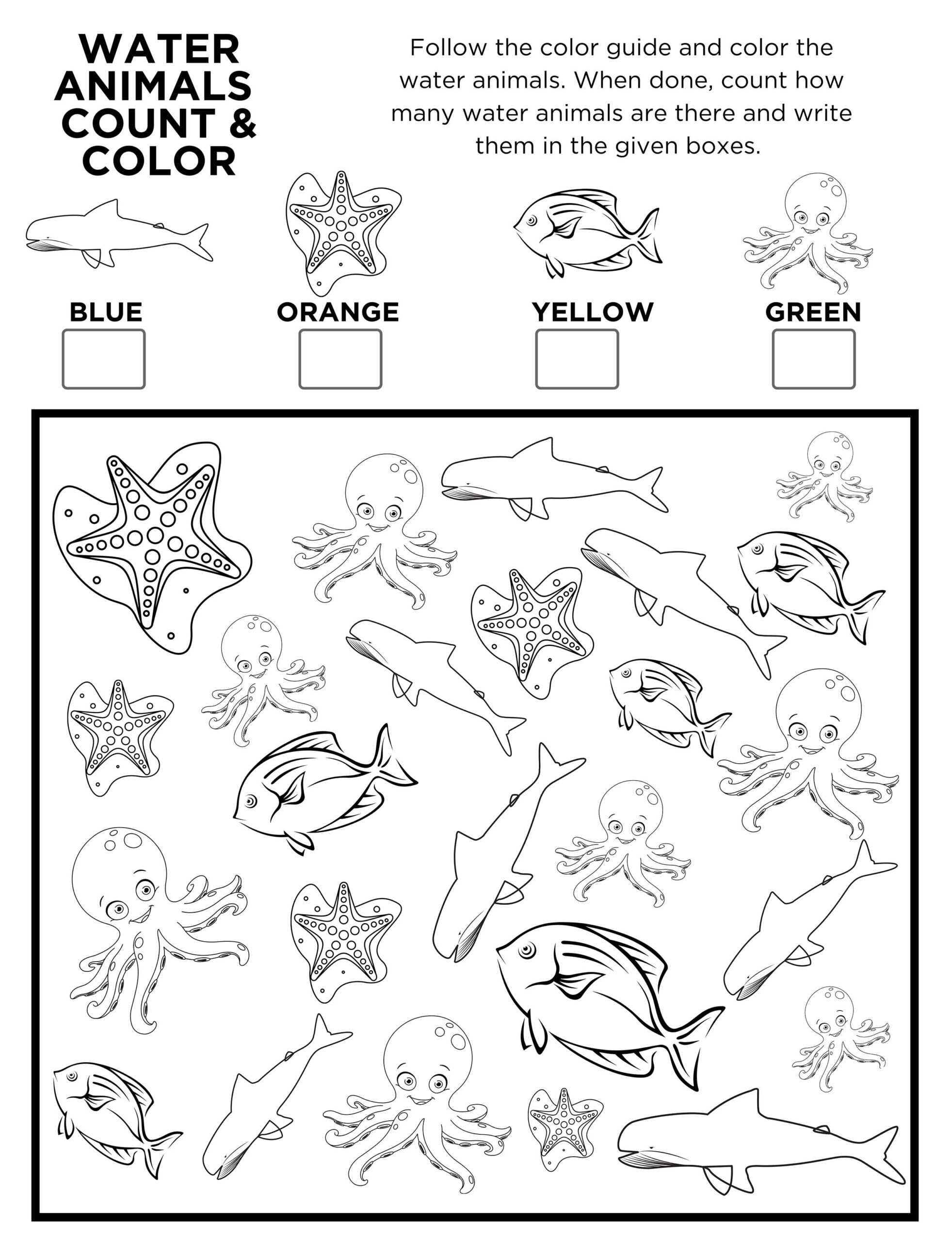 Ocean Animals Worksheets - Count To Nine - Worksheets Day